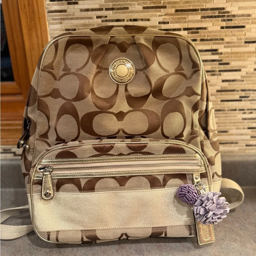 Coach Bag Vintage Y2K Signature Logo Brown and Tan Monogram Backpack - Picture 3 of 11